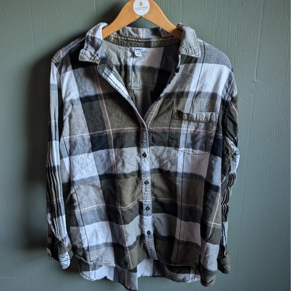 XXL Sonoma Green Plaid Flannel Shirt